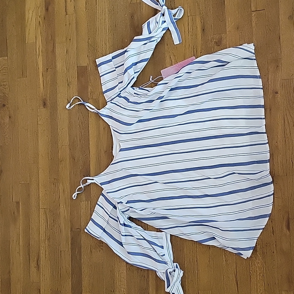 Off the shoulder blue and white striped shirt. Size medium
